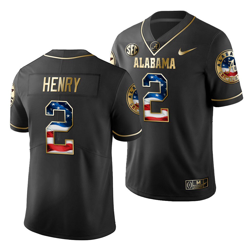 Men's Alabama Crimson Tide Derrick Henry #2 Black 2019 Stars and Stripes History Player NCAA College Football Jersey
